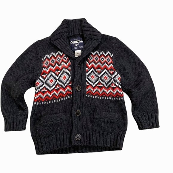 Oshkosh B’gosh Knitted Cardigan Sweater Grandpa Style Fair Isle 3T - Picture 1 of 7